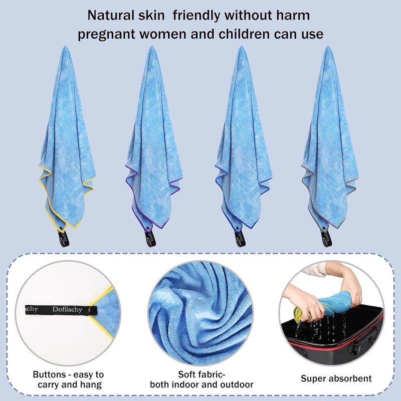 Dofilachy 4 Pack Camping Towel - Quick Dry Towel - Microfiber Travel Sports Towels - Super Absorbent Swim Towel (4, Blue-4) - Image 4